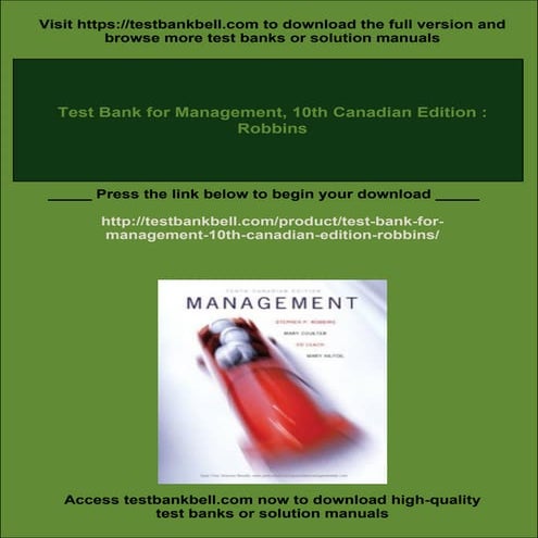 Test Bank for Management, 10th Canadian Edition : Robbins