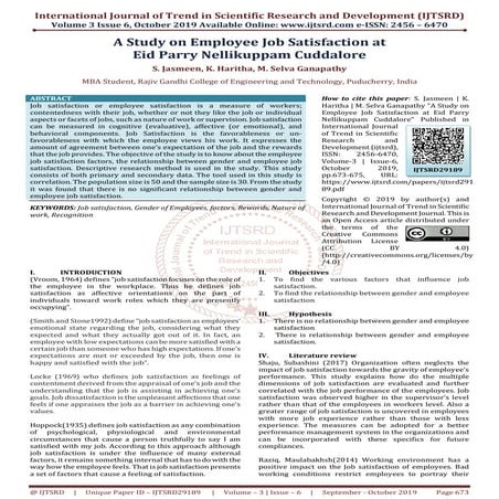 A Study on Employee Job Satisfaction at Eid Parry Nellikuppam Cuddalore