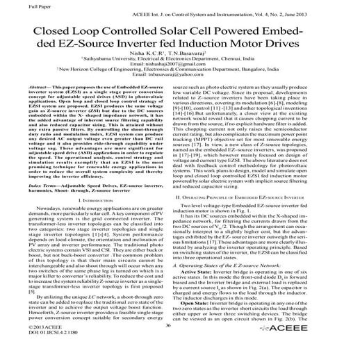 Closed Loop Controlled Solar Cell Powered Embedded EZ-Source Inverter fed Ind...