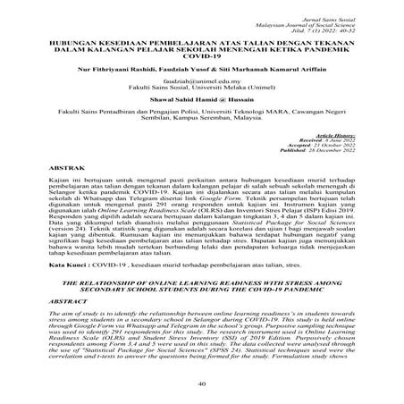 THE RELATIONSHIP OF ONLINE LEARNING READINESS WITH STRESS AMONG ...