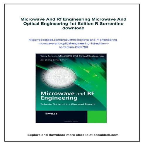 Microwave And Rf Engineering Microwave And Optical Engineering 1st Edition R ...