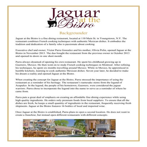 Jaguar at the Bistro Press Kit