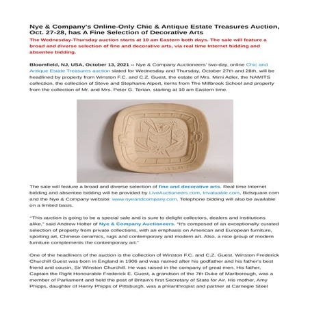 Nye & Company will Hold A Chic and Antique Estate Treasures Auction, Online-O...