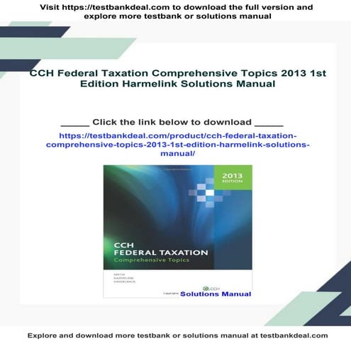 CCH Federal Taxation Comprehensive Topics 2013 1st Edition Harmelink ...