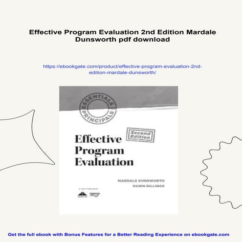 Effective Program Evaluation 2nd Edition Mardale Dunsworth | PDF