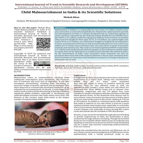 Child Malnourishment in India and its Scientific Solutions