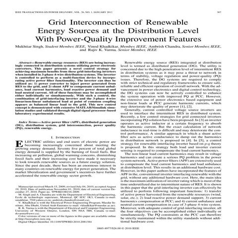 Grid Interconnection of Renewable Energy Sources at the Distribution Level Wi...
