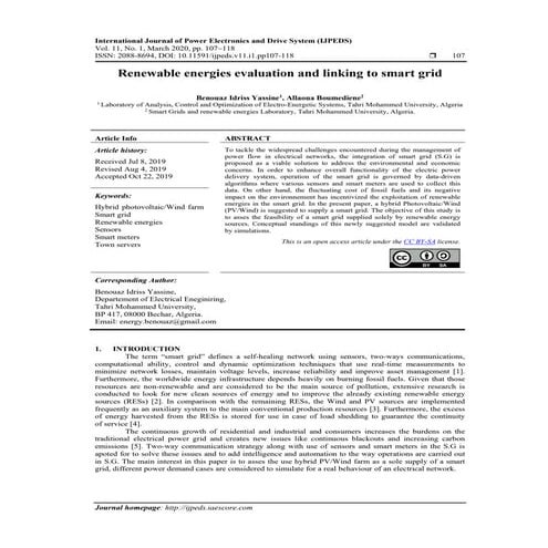 Renewable energies evaluation and linking to smart grid