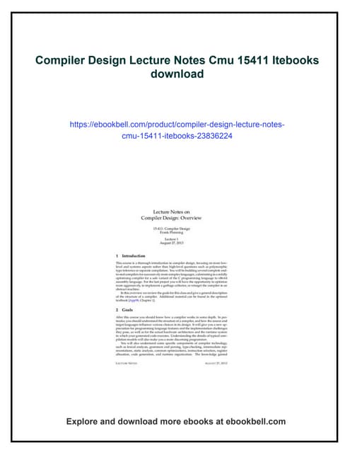 Compiler Design Lecture Notes Cmu 15411 Itebooks