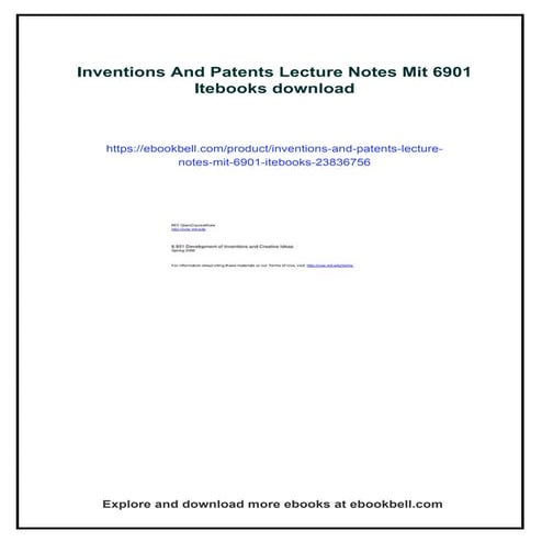 Inventions And Patents Lecture Notes Mit 6901 Itebooks | PDF