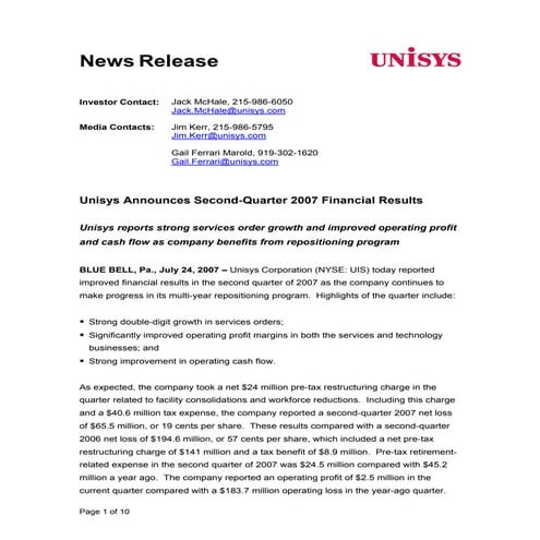 unisys 10238828 | PDF