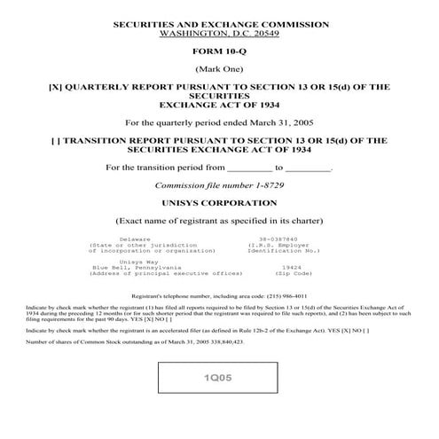 unisys 2005_1Q_10Q