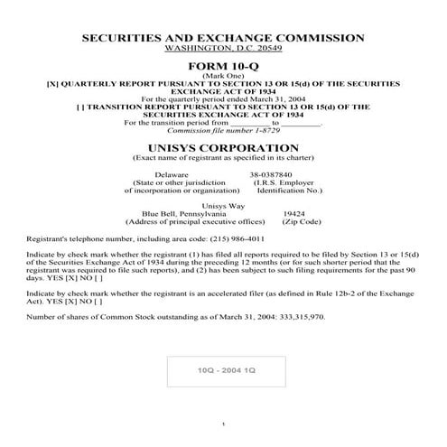 unisys 1Q04_10Q