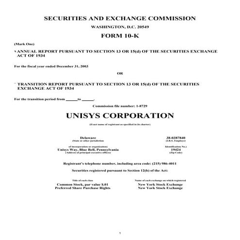 unisys 2003_4Q_10K