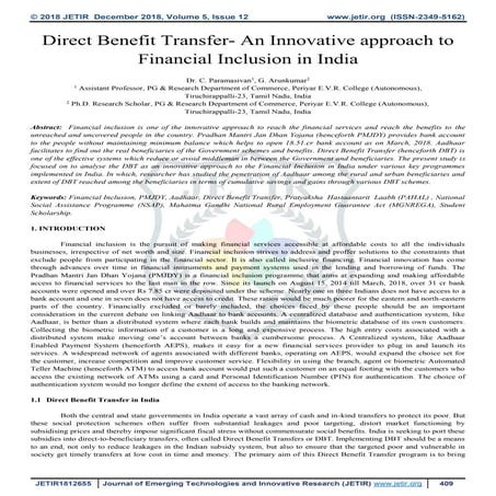 Direct Benefit Transfer- An Innovative approach to Financial Inclusion in India