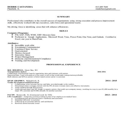 Debbie Castaneda Resume 11-12-2016