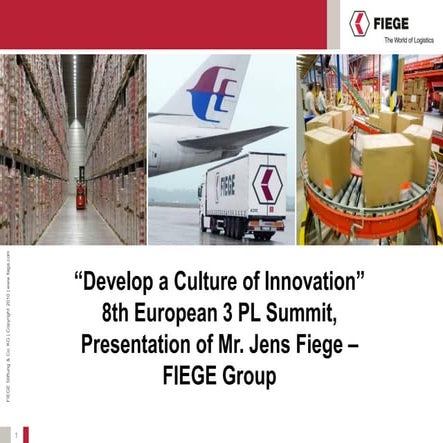 “Develop a Culture of Innovation” Jens Fiege, MD, FIEGE Logistics & CEO Germany West & South, Member of the Board FIEGE Group