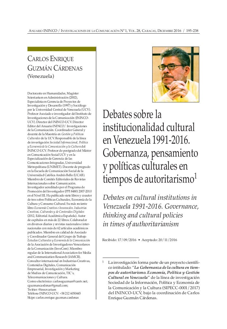 Articulo Carlos Guzman Gobernanza Cultural En Venezuela 1991 2016