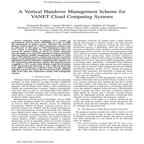 A Vertical Handover Management Scheme for VANET Cloud Computing Systems