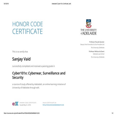 AdelaideX Cyber101x Certificate _ edX | PDF