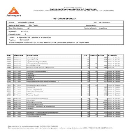 Historico escolar anhanguera