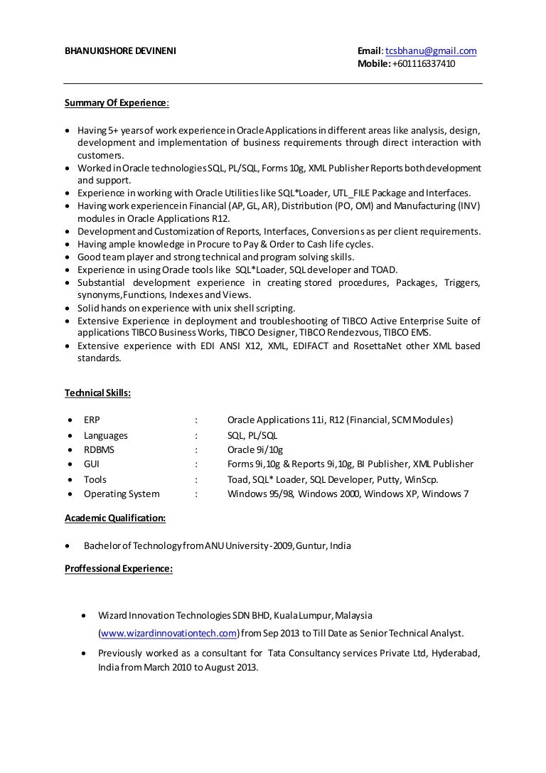 bhanu resume oracle apps pl sql developer sql developer resume