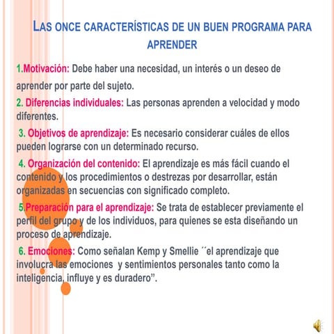 11 caracteristicas de un buen programa para aprender