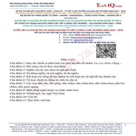 Trạng nguyên Tiếng Việt lớp 5 Vòng 7 sơ khảo cấp Trường năm 2025 - 2026