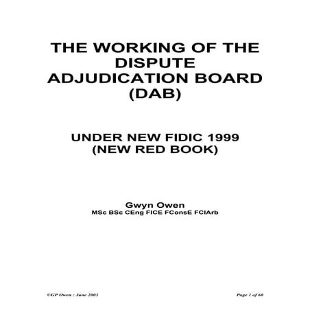 The working of the Dispute Adjudication Board (DAB)