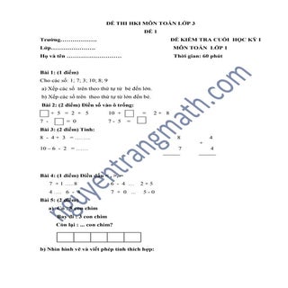 11 ĐỀ KIỂM TRA HỌC KÌ 1 LỚP 1