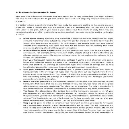 11 homework tips to excel in 2014