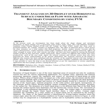 TRANSIENT ANALYSIS ON 3D DROPLET OVER HORIZONTAL SURFACE UNDER SHEAR FLOW WIT...