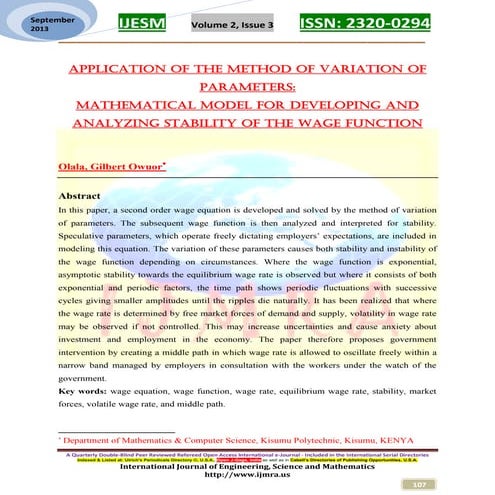 APPLICATION OF THE METHOD OF VARIATION OF PARAMETERS: MATHEMATICAL MODEL FOR ...