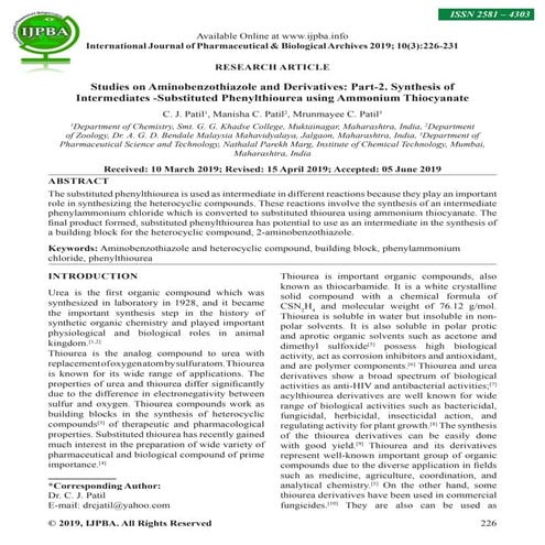 Studies on Aminobenzothiazole and Derivatives: Part-2. Synthesis of Intermedi...