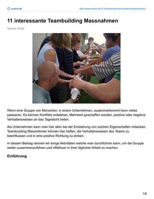 11 interessante Teambuilding Massnahmen