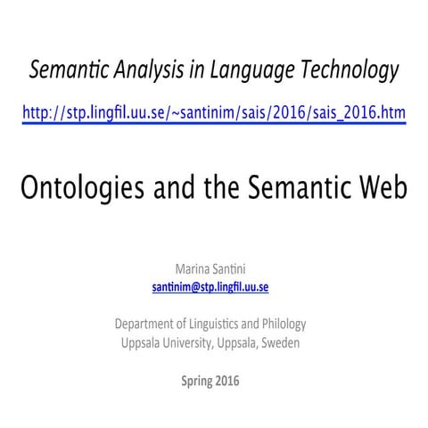 Lecture: Ontologies and the Semantic Web