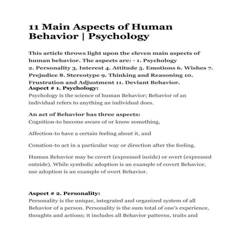 11 main aspects of human behavior