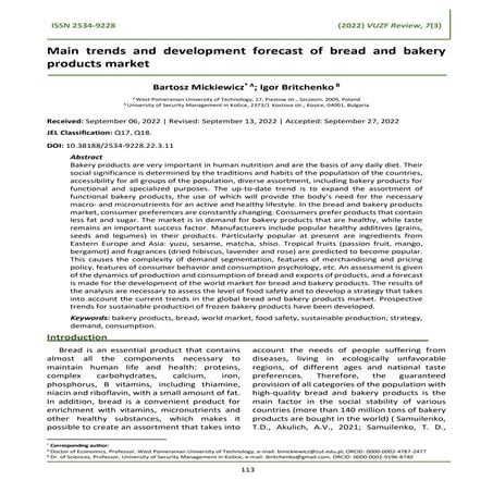 Main trends and development forecast of bread and bakery products market