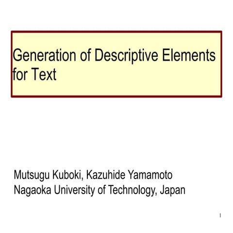 Generation of Descriptive Elements for Text