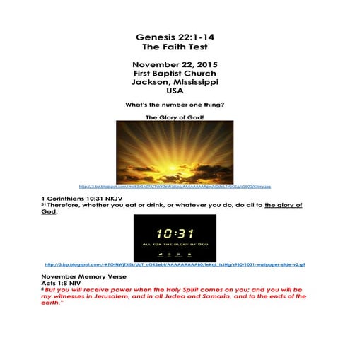 11 November 22, 2015, Genesis 22;1-14, The Faith Test | PDF