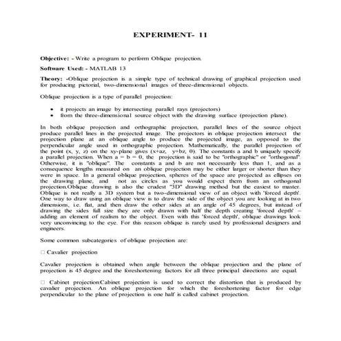 Write a program to perform Oblique projection