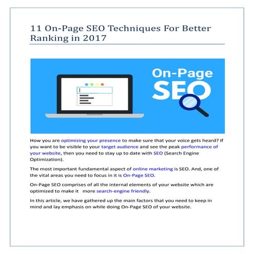 11 on-page seo techniques for better ranking in 2017