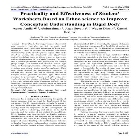 Practicality and Effectiveness of Student’ Worksheets Based on Ethno science ...
