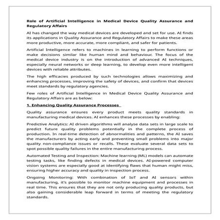 11 Role of Artificial Intelligence in Medical Device Quality Assurance ...