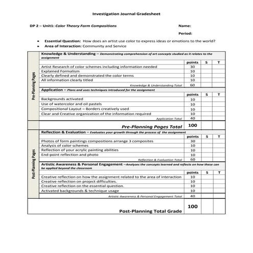 11 rubric color theory forms-planning journal pages