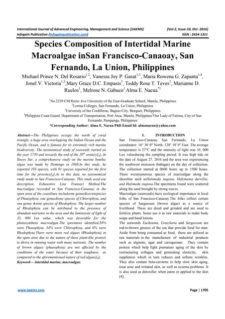 species composition of intertidal marine macroalgae in san francisco canaoay,...