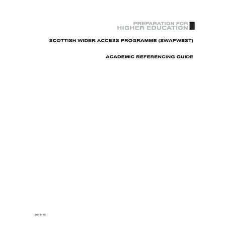 SCOTTISH WIDER ACCESS PROGRAMME (SWAPWEST)  ACADEMIC REFERENCING GUIDE