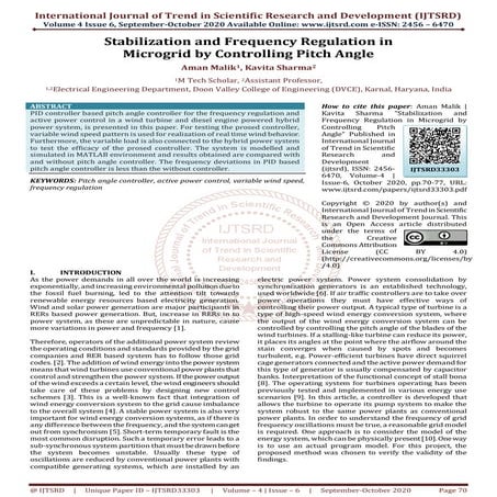 Stabilization and Frequency Regulation in Microgrid by Controlling Pitch Angle