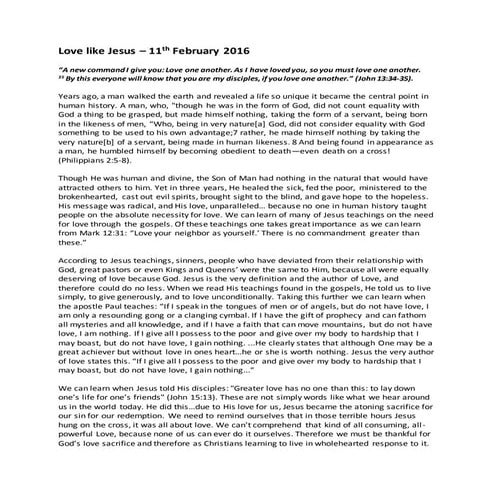 11th february 2016   Love like Jesus