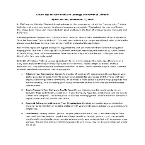 11 tips for non profits on linked in